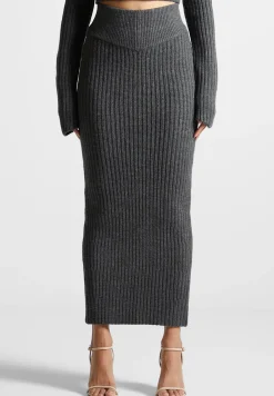 Angled Waist Knit Maxi Skirt - Grey Marl^Manière De Voir Fashion
