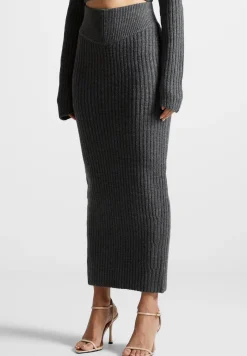 Angled Waist Knit Maxi Skirt - Grey Marl^Manière De Voir Fashion