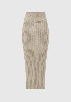 Angled Waist Knit Maxi Skirt - Beige Marl^Manière De Voir Outlet