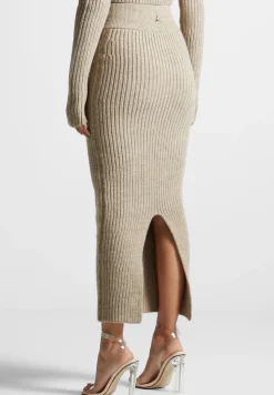 Angled Waist Knit Maxi Skirt - Beige Marl^Manière De Voir Outlet