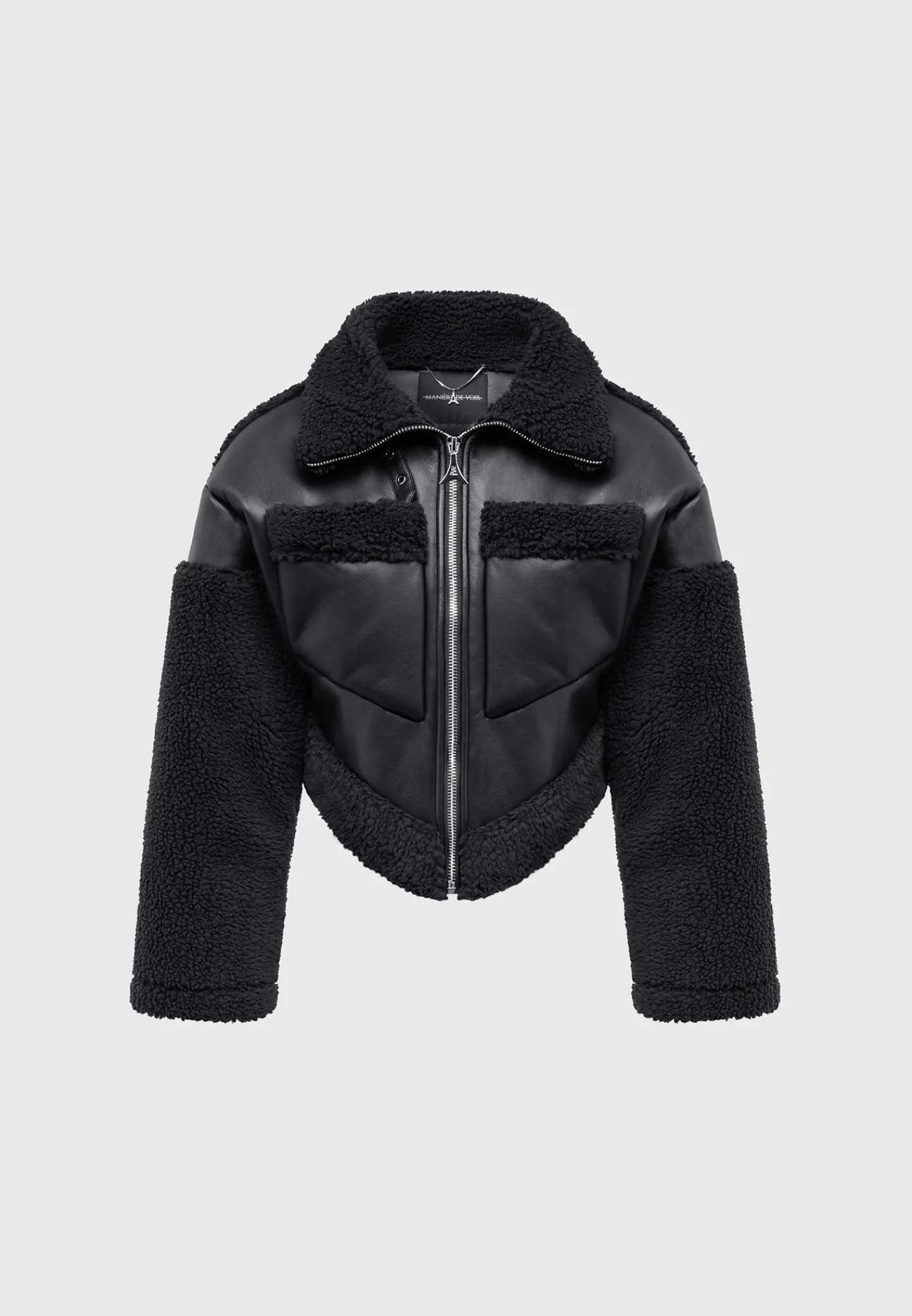 Angular Hem Vegan Leather Borg Biker Jacket -^Manière De Voir New