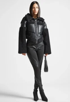 Angular Hem Vegan Leather Borg Biker Jacket -^Manière De Voir New