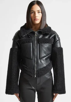 Angular Hem Vegan Leather Borg Biker Jacket -^Manière De Voir New