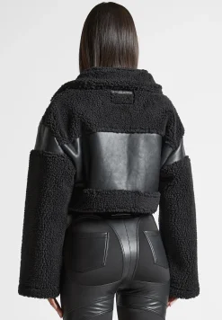 Angular Hem Vegan Leather Borg Biker Jacket -^Manière De Voir New