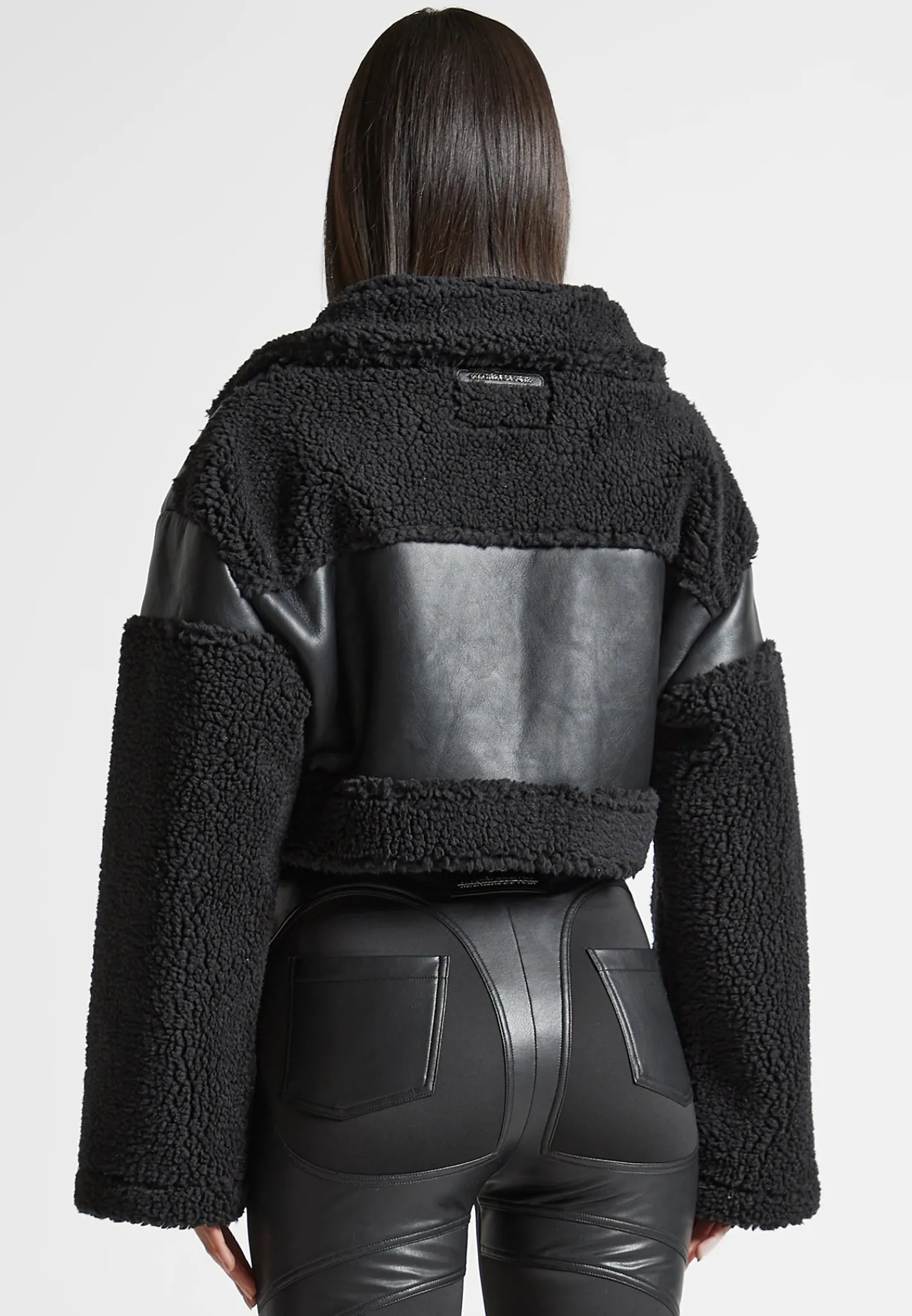 Angular Hem Vegan Leather Borg Biker Jacket -^Manière De Voir New