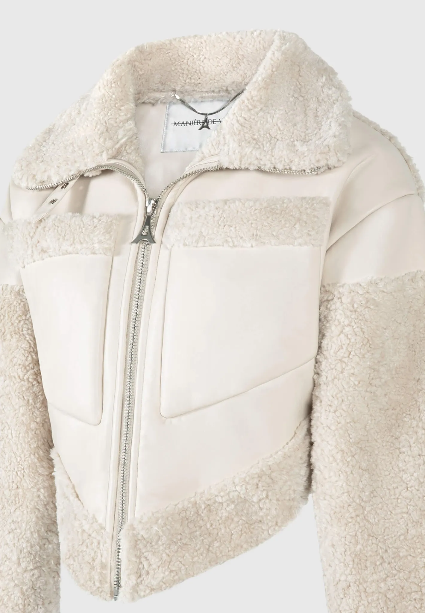 Angular Hem Vegan Leather Borg Biker Jacket -^Manière De Voir Best