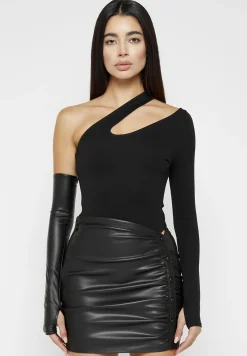 Asymmetric Bodysuit with Vegan Leather Sleeve -^Manière De Voir Outlet
