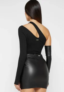 Asymmetric Bodysuit with Vegan Leather Sleeve -^Manière De Voir Outlet