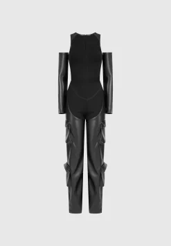 Bandage and Vegan Leather Racer Neck Cargo Pocket Jumpsuit -^Manière De Voir Outlet