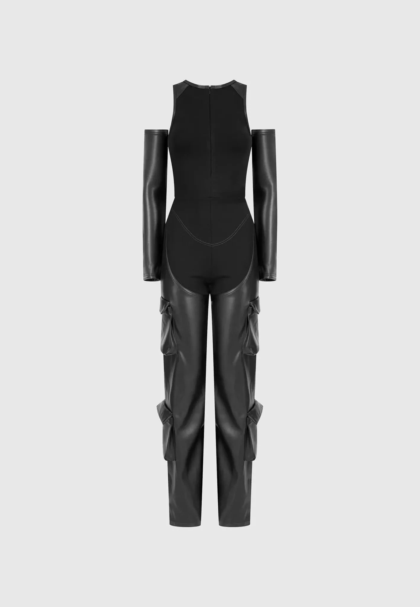 Bandage and Vegan Leather Racer Neck Cargo Pocket Jumpsuit -^Manière De Voir Outlet