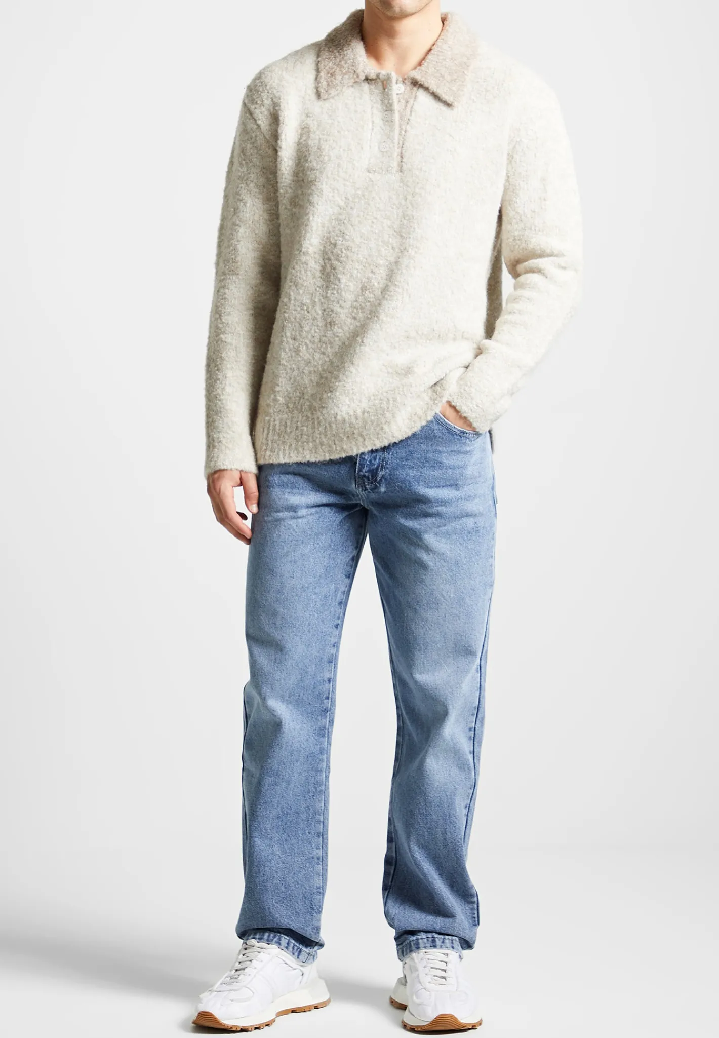 Boucle Knit Contrast Polo Jumper - Cream^Manière De Voir Clearance