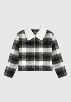 Boxy Check Jacket With Borg Collar -^Manière De Voir Discount