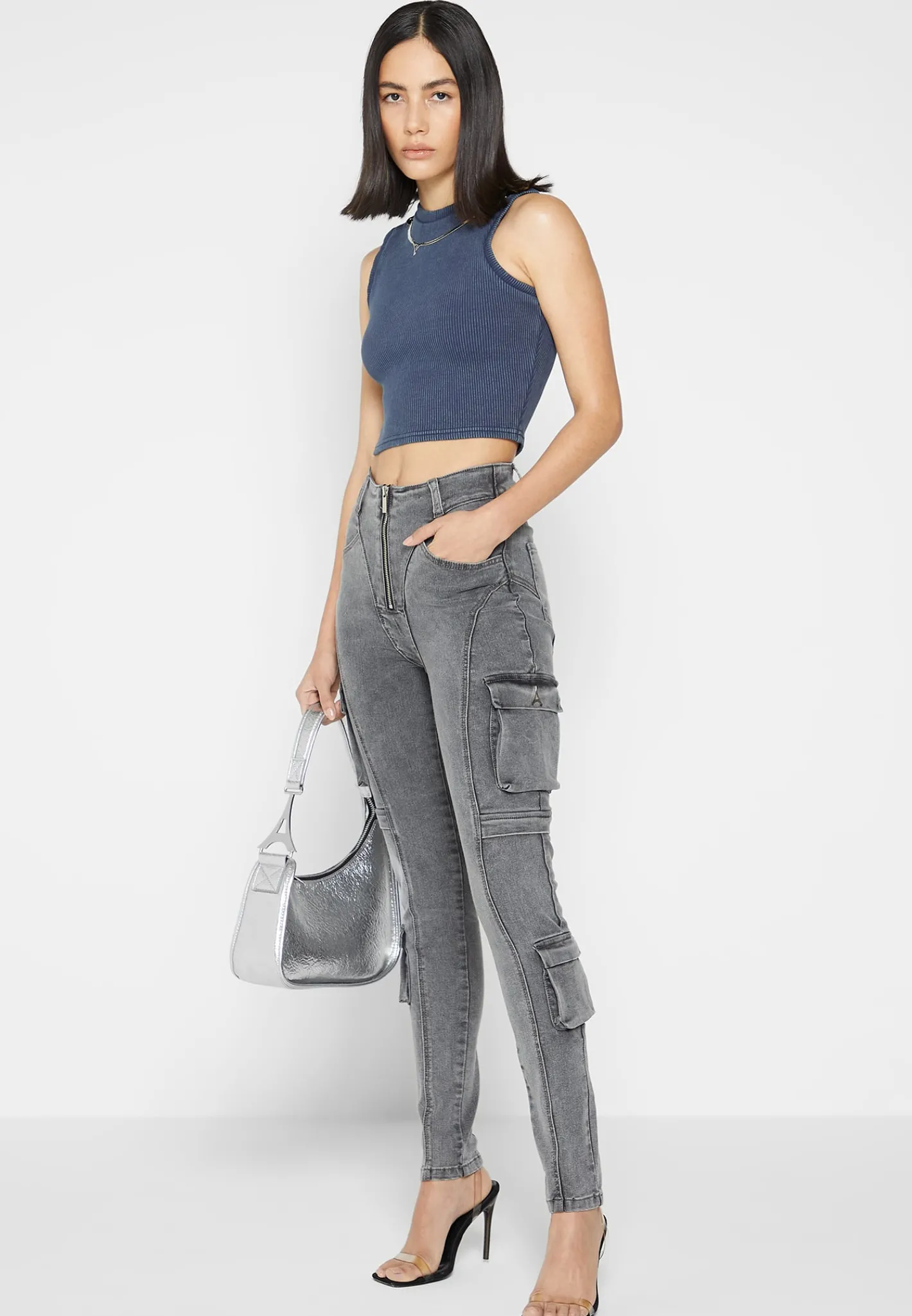 Cargo Pocket Skinny Jeans - Washed Grey^Manière De Voir Fashion