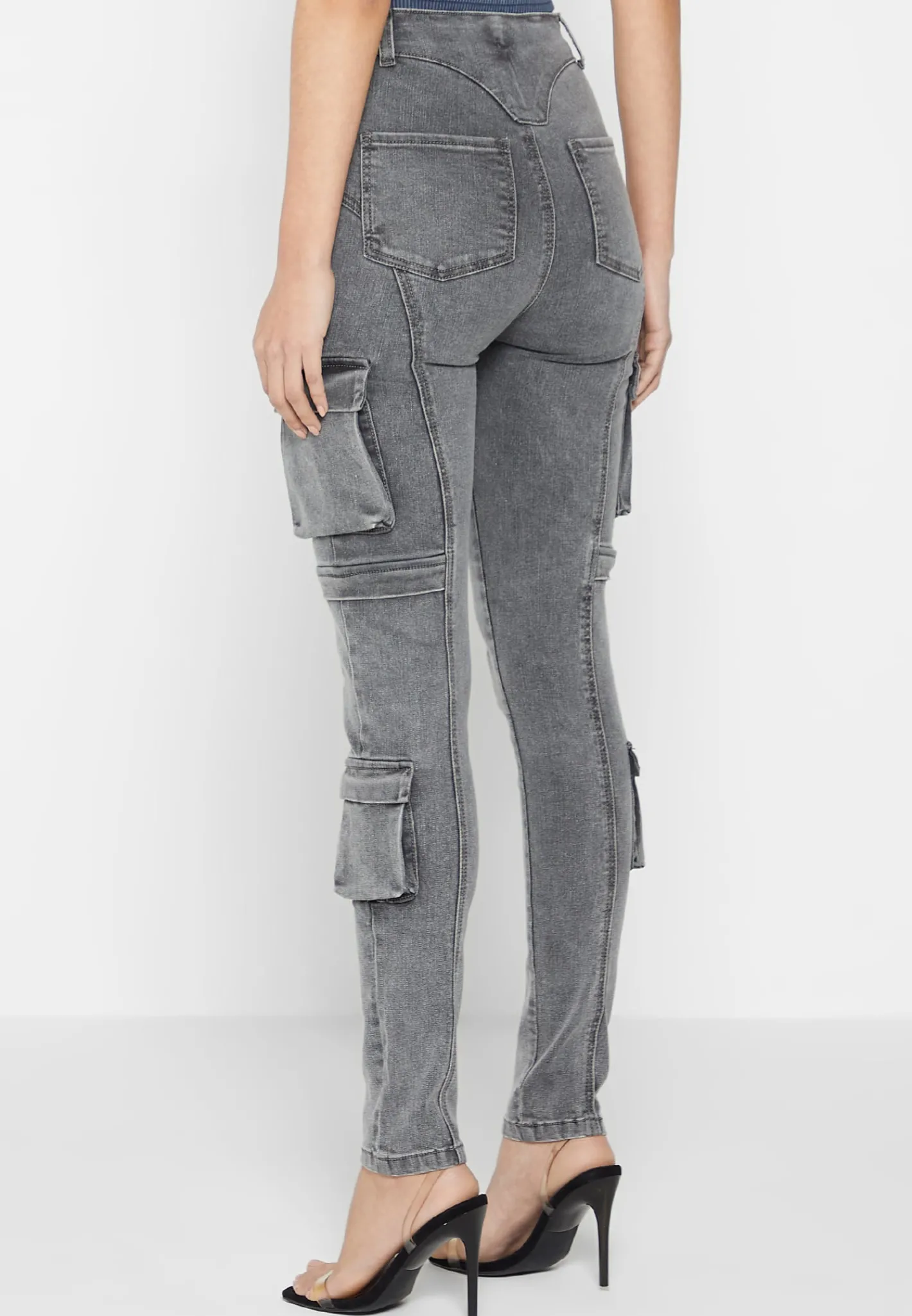 Cargo Pocket Skinny Jeans - Washed Grey^Manière De Voir Fashion