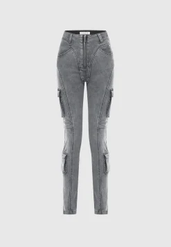Cargo Pocket Skinny Jeans - Washed Grey^Manière De Voir Fashion