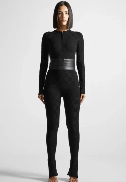 Chequerboard Knit Jumpsuit with Belt -^Manière De Voir Hot