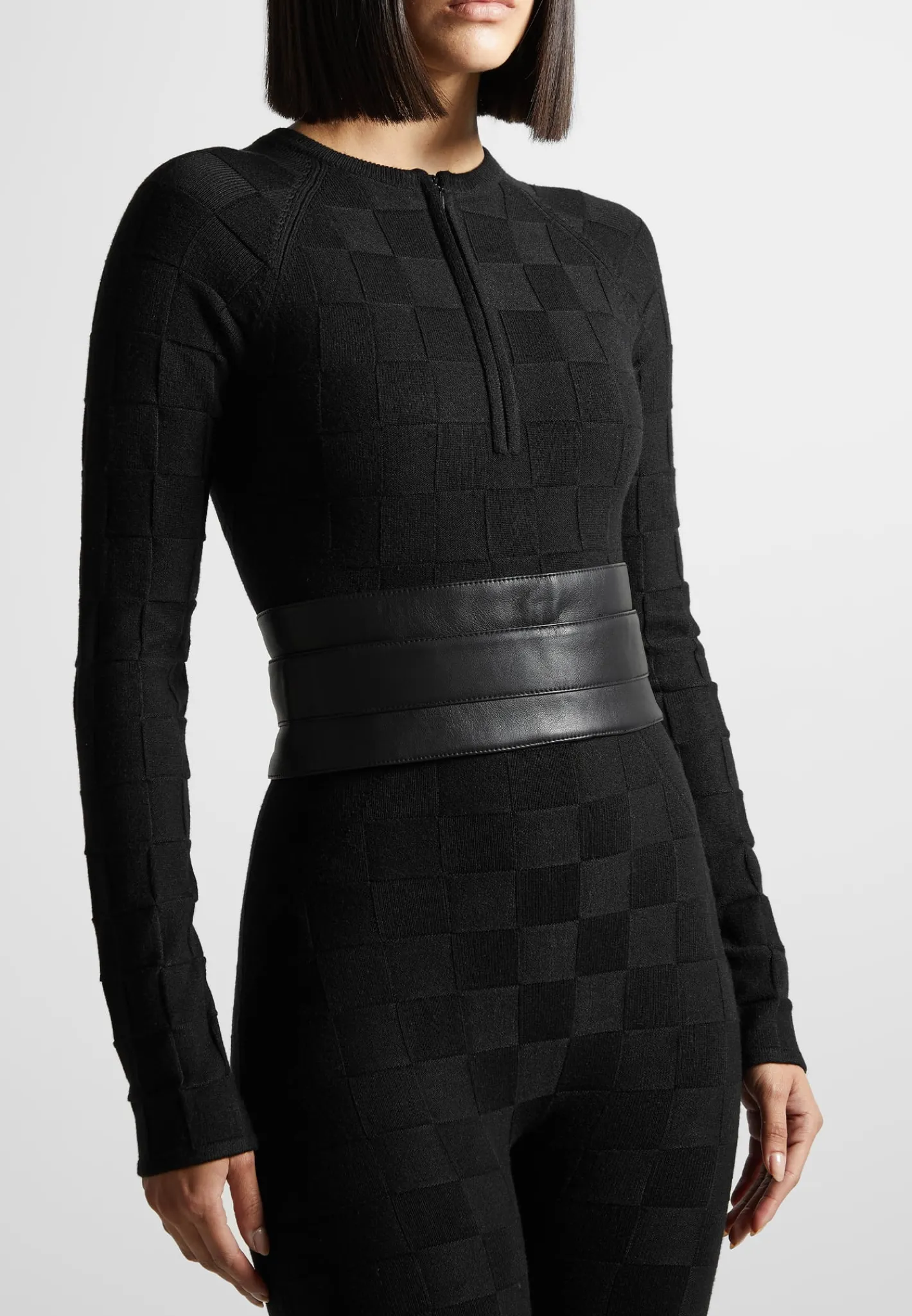 Chequerboard Knit Jumpsuit with Belt -^Manière De Voir Hot