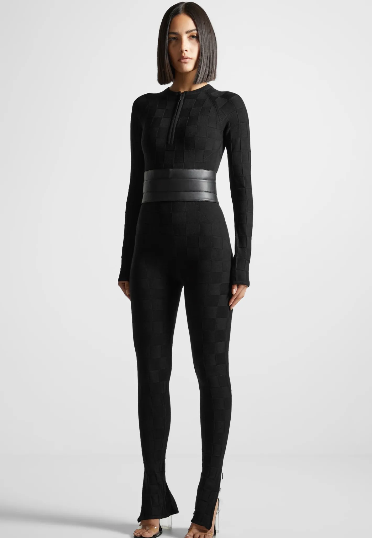 Chequerboard Knit Jumpsuit with Belt -^Manière De Voir Hot