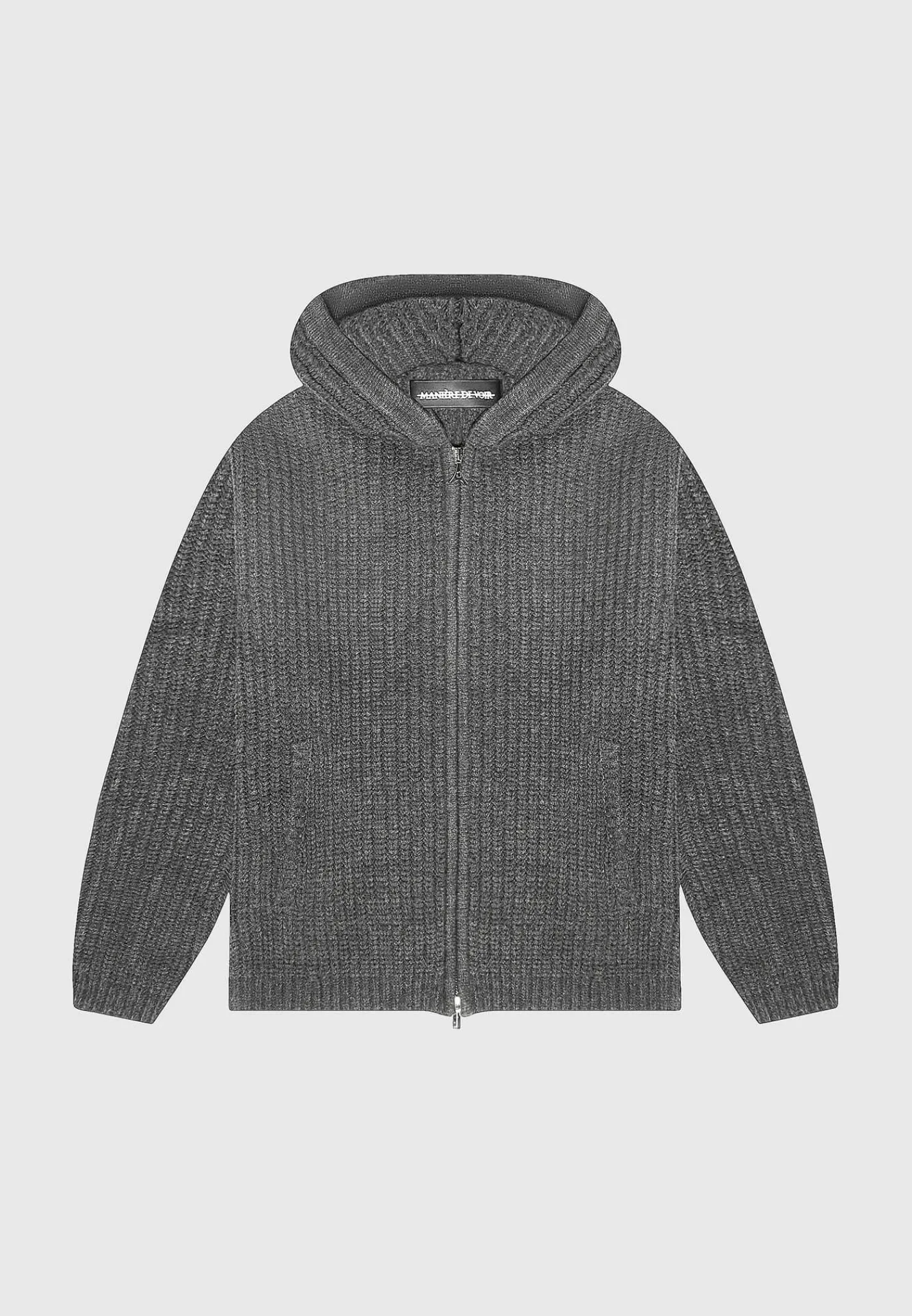 Chunky Knit Zip Through Hoodie - Charcoal Grey^Manière De Voir Fashion
