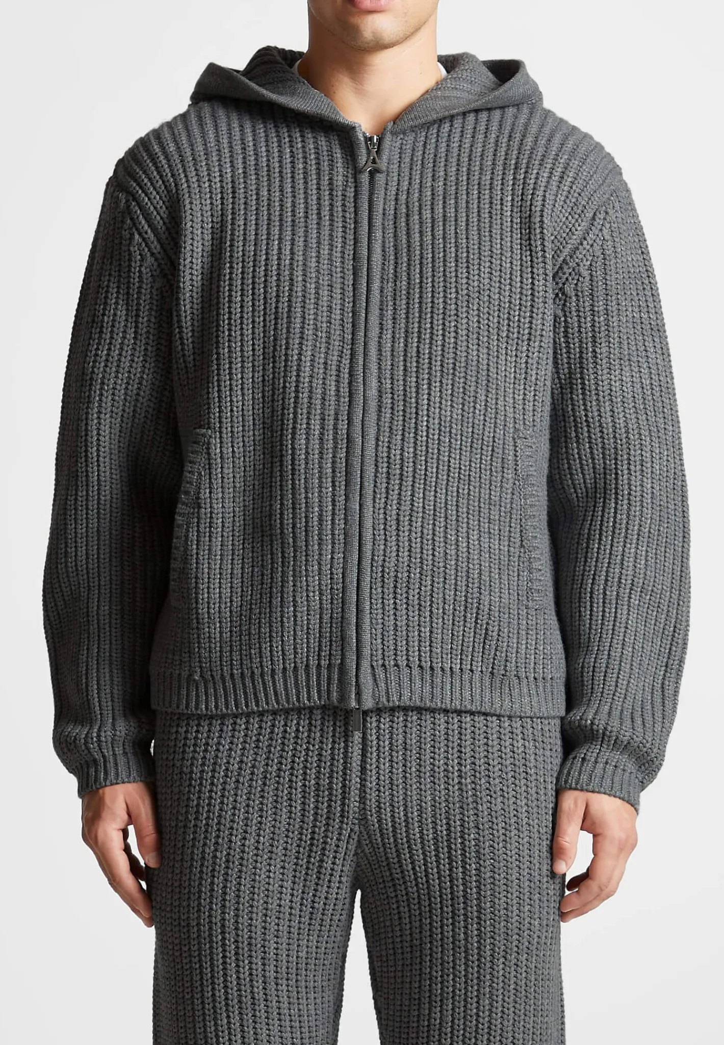 Chunky Knit Zip Through Hoodie - Charcoal Grey^Manière De Voir Fashion