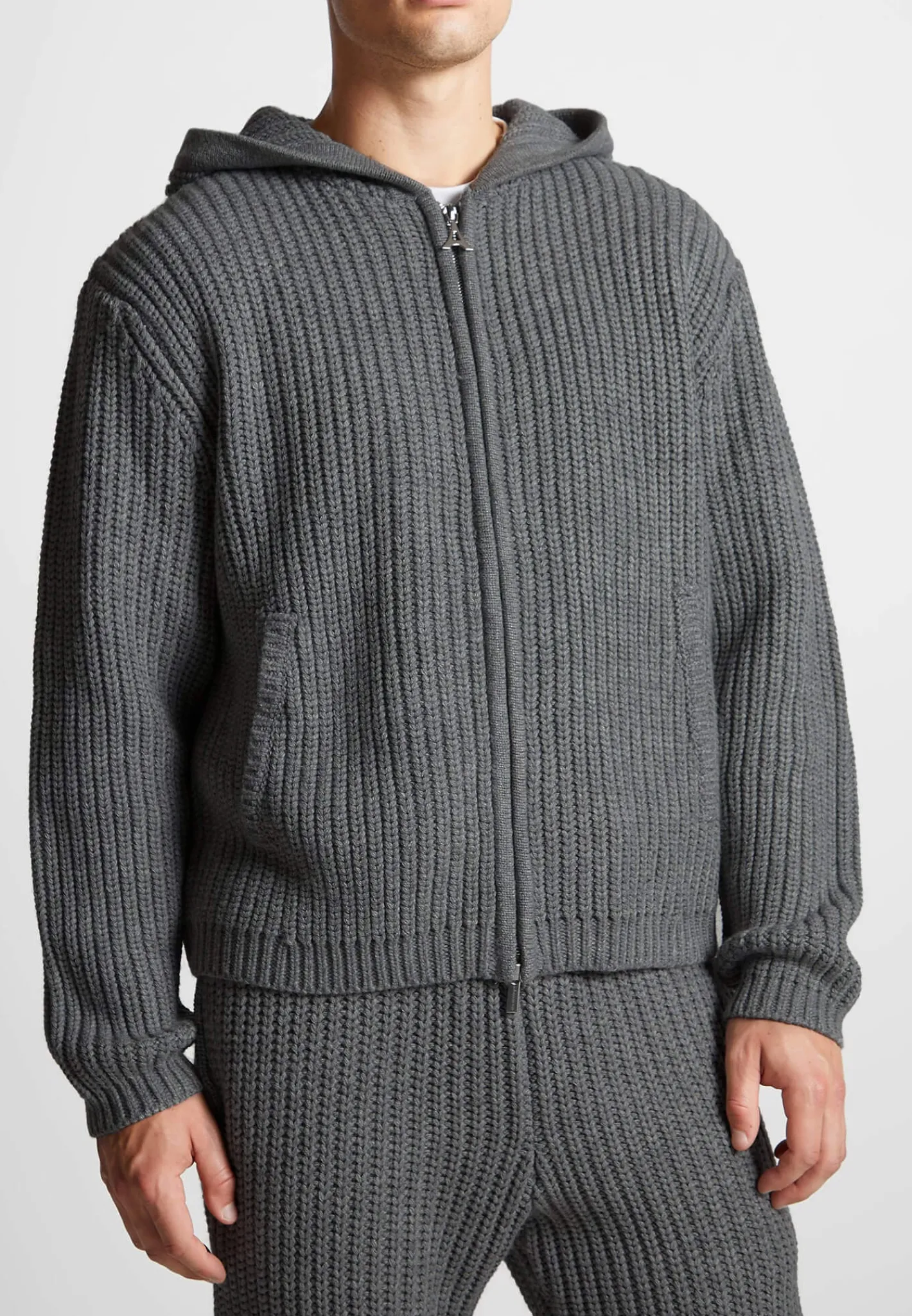 Chunky Knit Zip Through Hoodie - Charcoal Grey^Manière De Voir Fashion