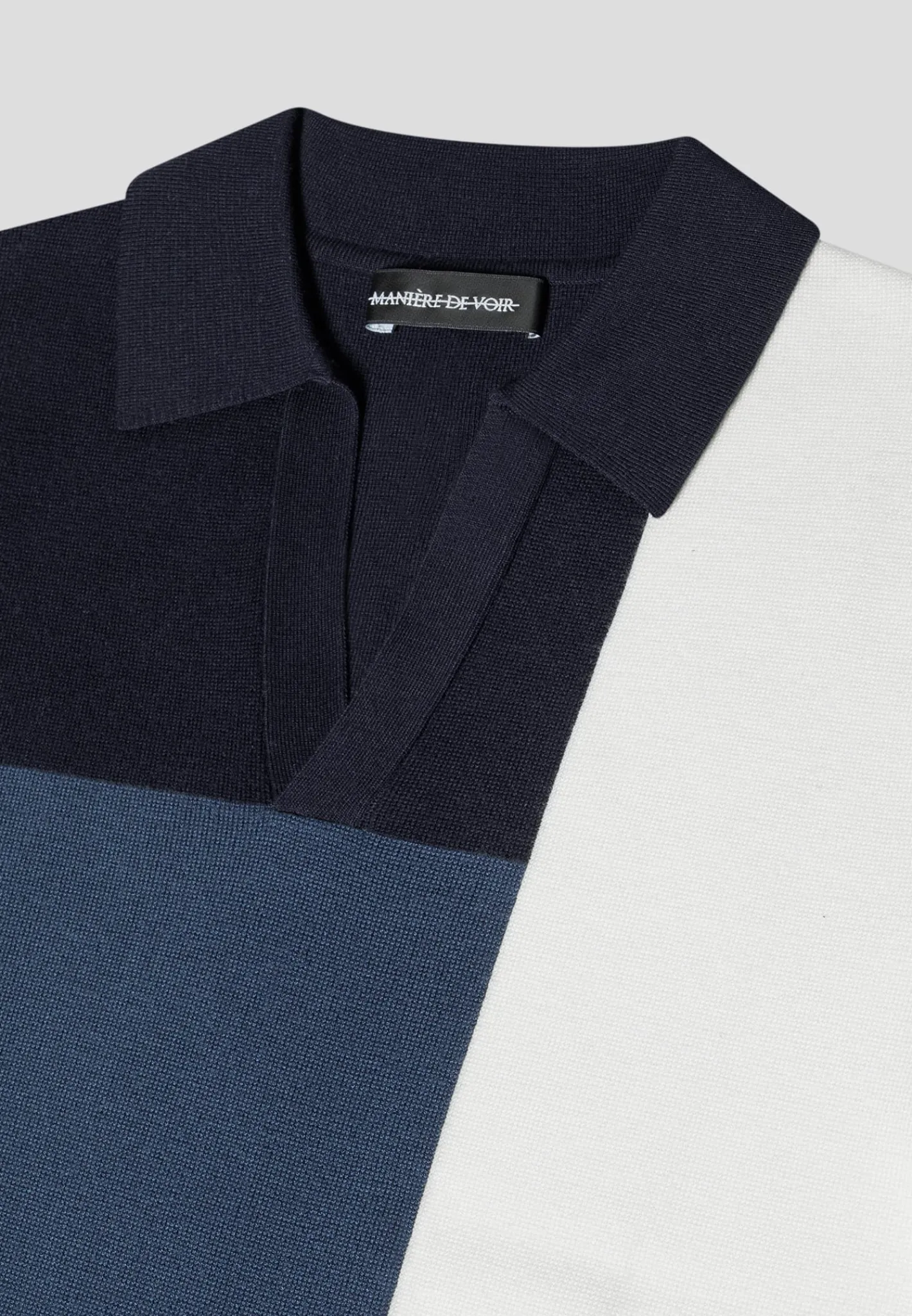 Colour Block Knit Revere Polo Top - Navy/Steel^Manière De Voir Fashion