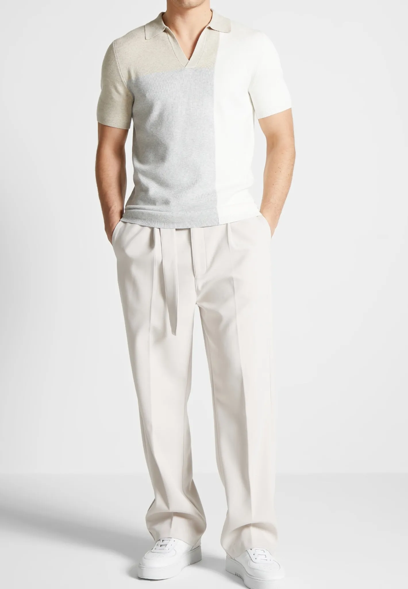 Colour Block Knit Revere Polo Top - /Grey^Manière De Voir Online