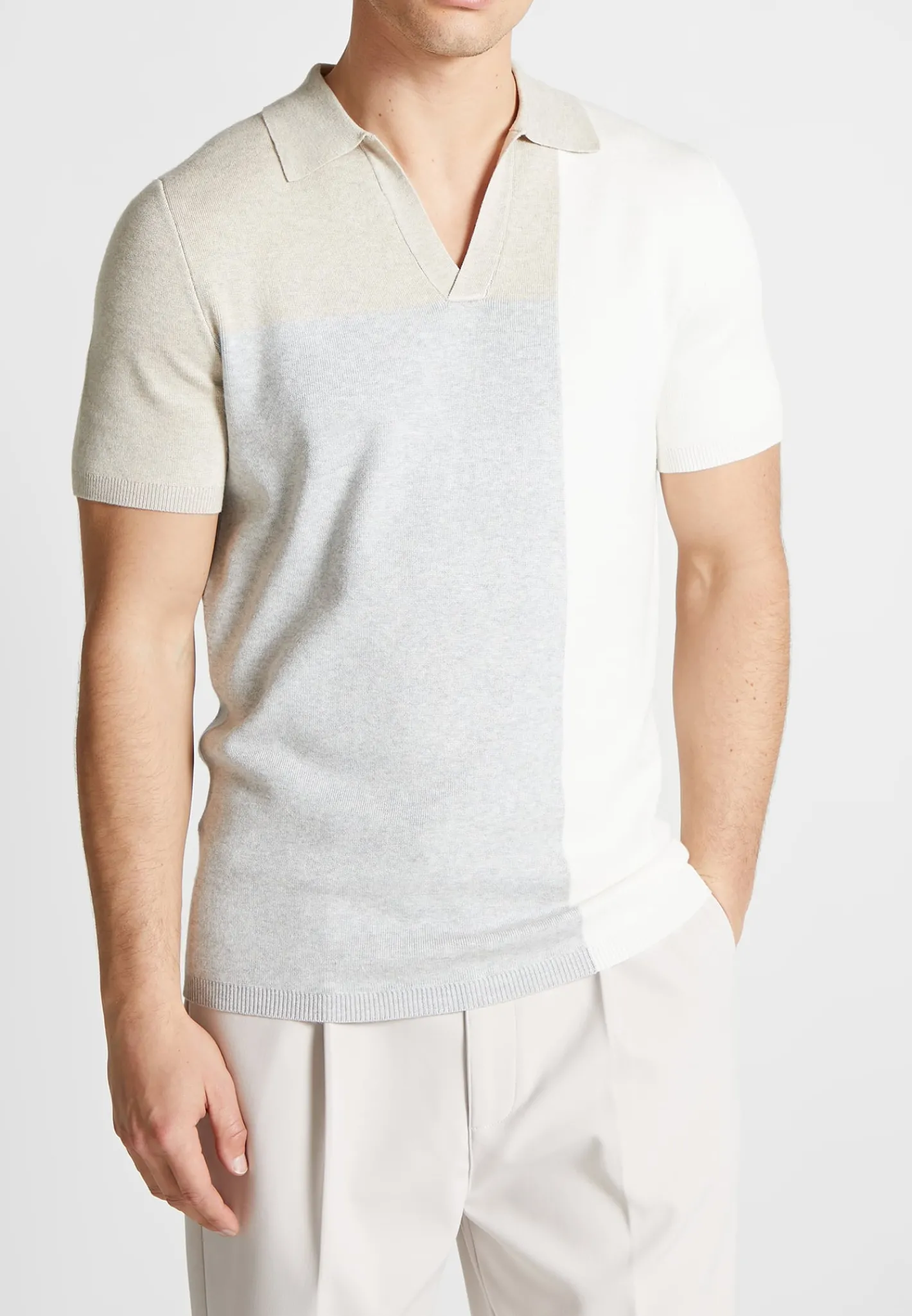 Colour Block Knit Revere Polo Top - /Grey^Manière De Voir Online