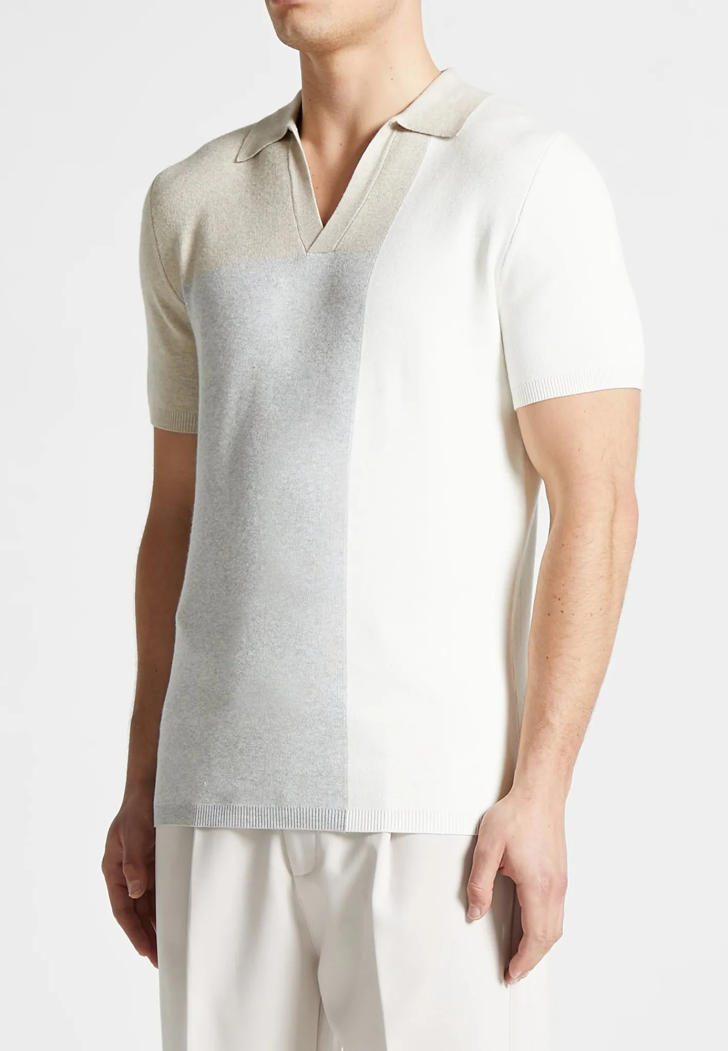 Colour Block Knit Revere Polo Top - /Grey^Manière De Voir Online
