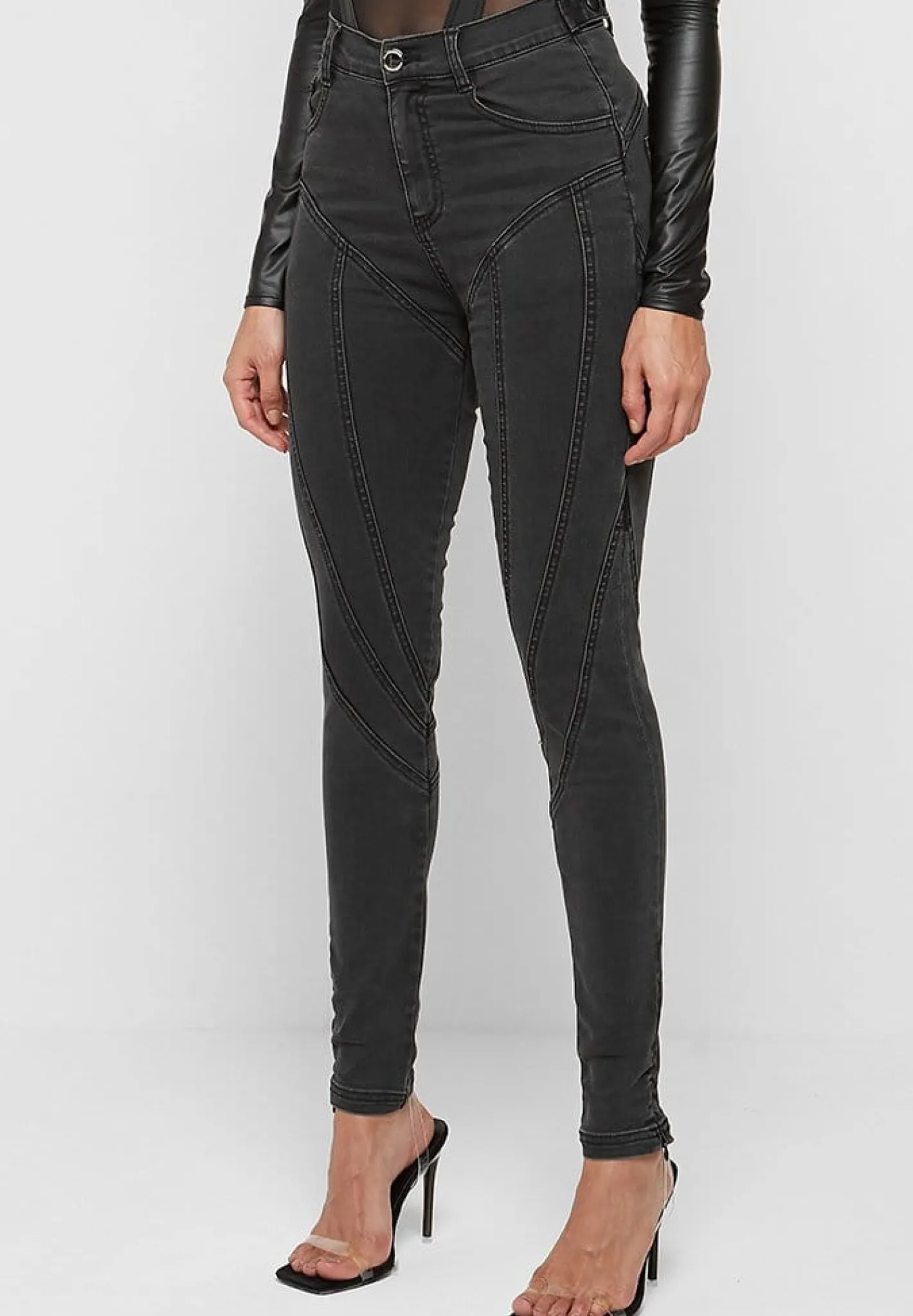 Contour Seam Detail Skinny Jeans - Washed Black^Manière De Voir Best