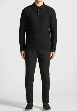 Cotton Blend Waffle Knit Long Sleeve Polo Top -^Manière De Voir Outlet