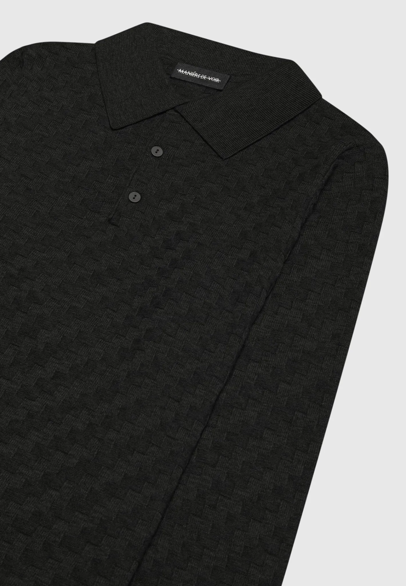Cotton Blend Waffle Knit Long Sleeve Polo Top -^Manière De Voir Outlet