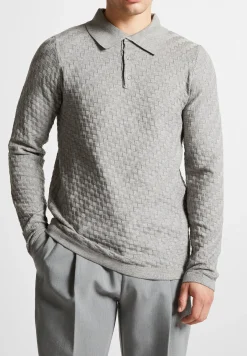 Cotton Blend Waffle Knit Long Sleeve Polo Top -^Manière De Voir Hot