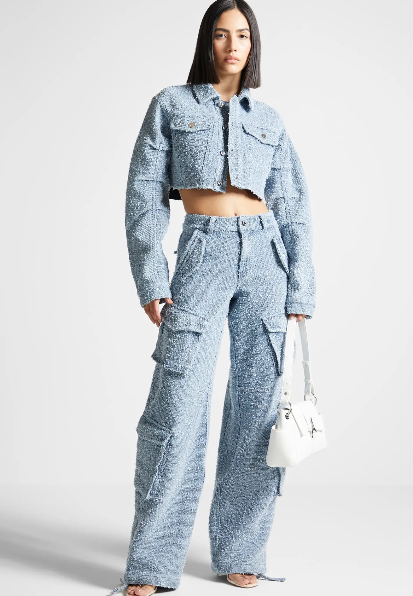 Cropped Boucle Denim Jacket - Mid Blue^Manière De Voir Online