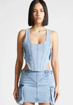 Denim Cargo Corset Top - Mid Blue^Manière De Voir Outlet