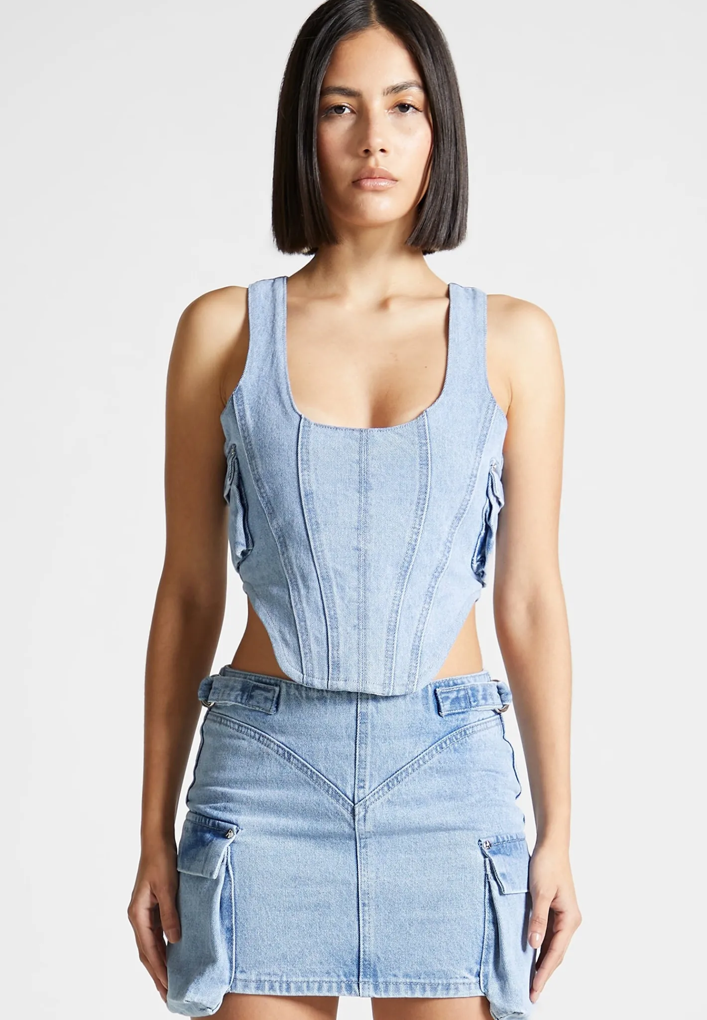 Denim Cargo Corset Top - Mid Blue^Manière De Voir Outlet
