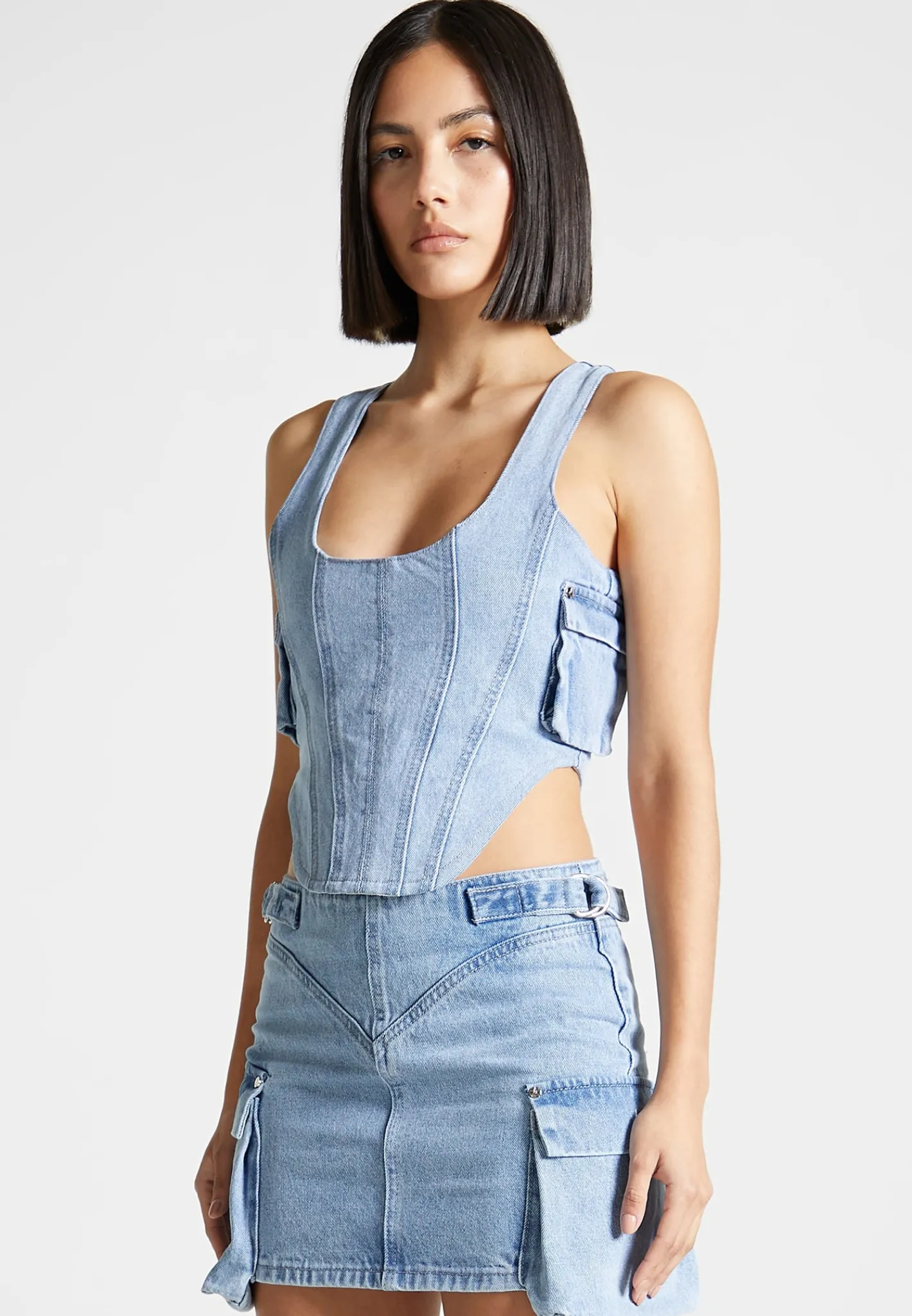 Denim Cargo Corset Top - Mid Blue^Manière De Voir Outlet
