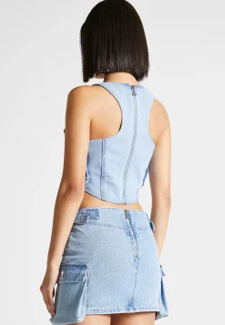 Denim Cargo Corset Top - Mid Blue^Manière De Voir Outlet