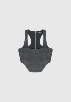 Denim Cargo Corset Top - Washed Black^Manière De Voir New