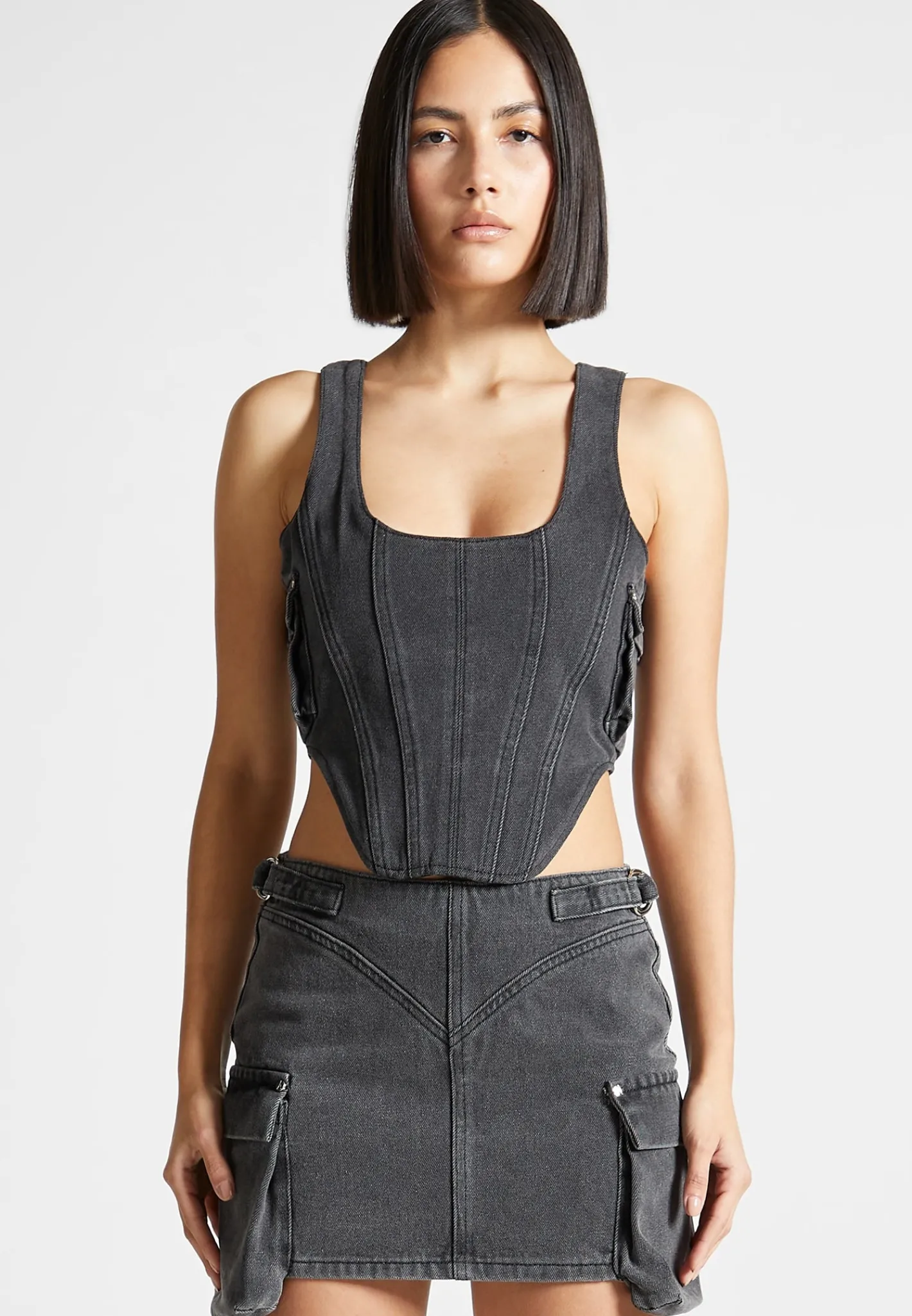 Denim Cargo Corset Top - Washed Black^Manière De Voir New