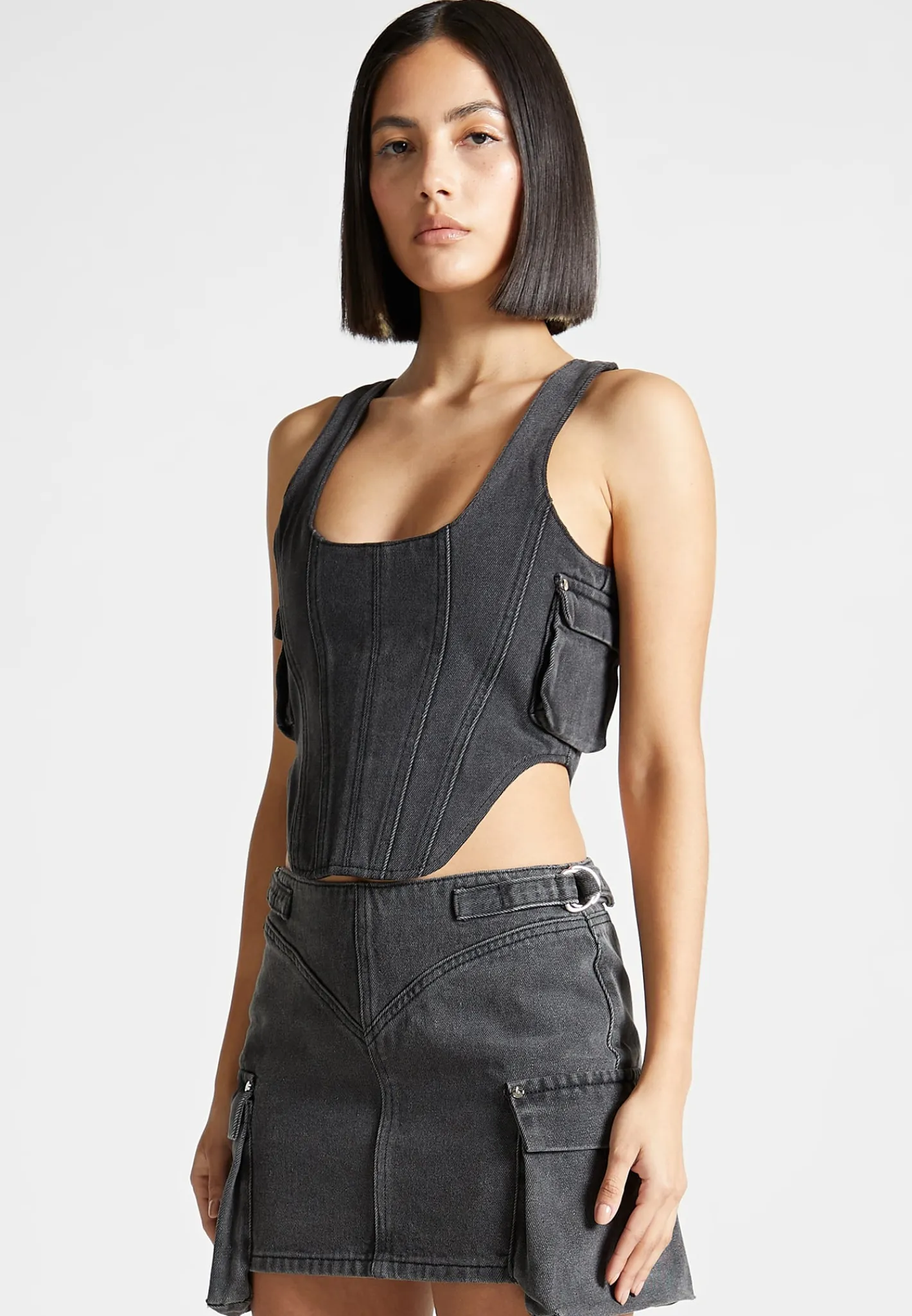Denim Cargo Corset Top - Washed Black^Manière De Voir New