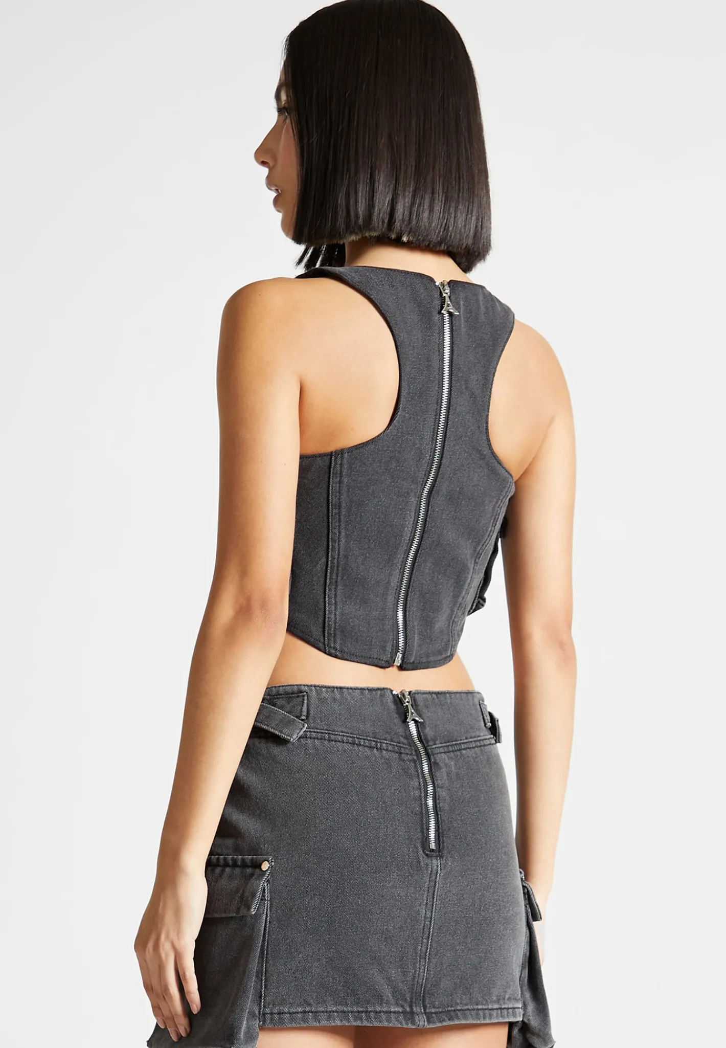 Denim Cargo Corset Top - Washed Black^Manière De Voir New