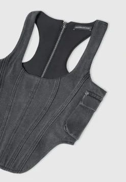 Denim Cargo Corset Top - Washed Black^Manière De Voir New