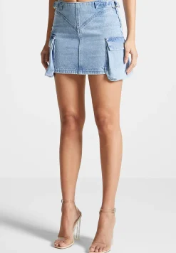 Denim Cargo Mini Skirt - Mid Blue^Manière De Voir Sale