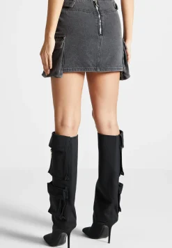 Denim Cargo Mini Skirt - Washed Black^Manière De Voir Fashion