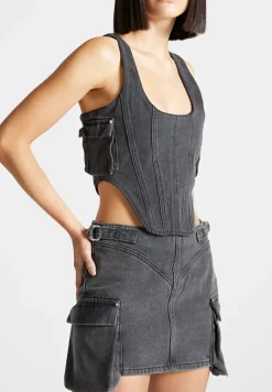 Denim Cargo Mini Skirt - Washed Black^Manière De Voir Fashion