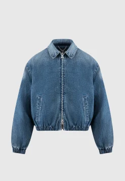 Denim Padded Cropped Bomber Jacket - Mid^Manière De Voir Fashion