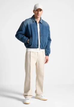 Denim Padded Cropped Bomber Jacket - Mid^Manière De Voir Fashion