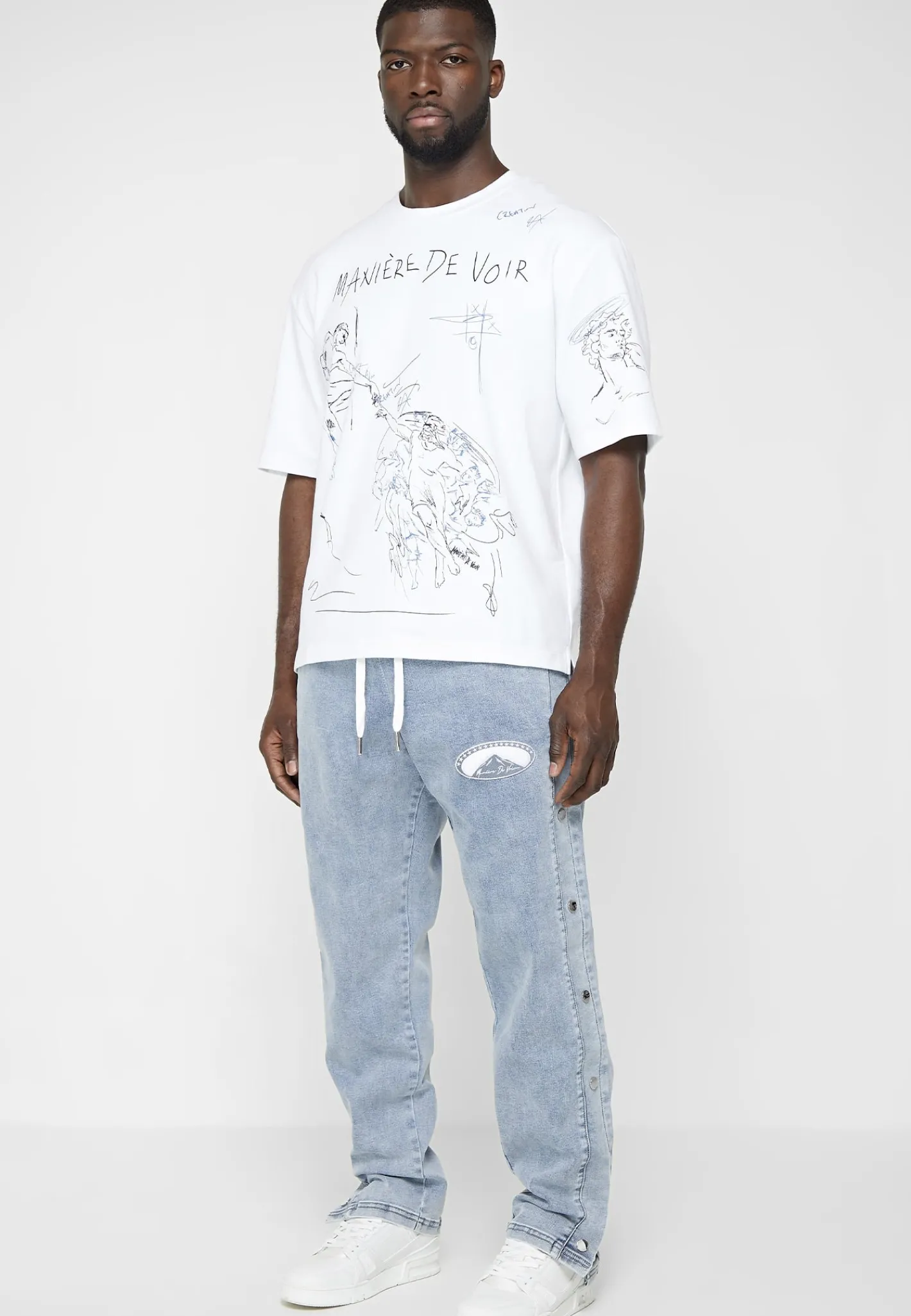 Denim Popper Cargo Pants - Stonewash^Manière De Voir Clearance