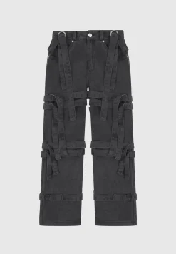 Denim Strap Cargo Jeans - Washed Black^Manière De Voir Discount